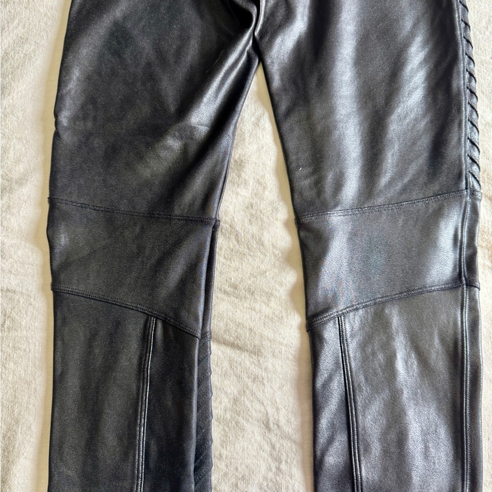 SPANX Black Faux Leather Moto Leggings - Picture 4 of 12